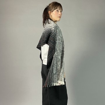 【遠州木綿】綿ショール 滝縞  黒白の画像