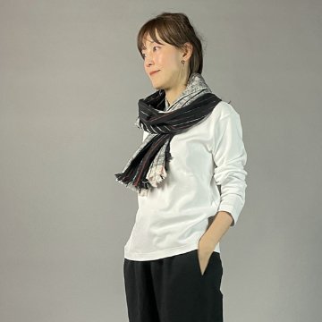 【遠州木綿】綿ショール 滝縞  黒白の画像