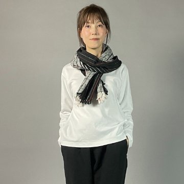 【遠州木綿】綿ショール 滝縞  黒白の画像