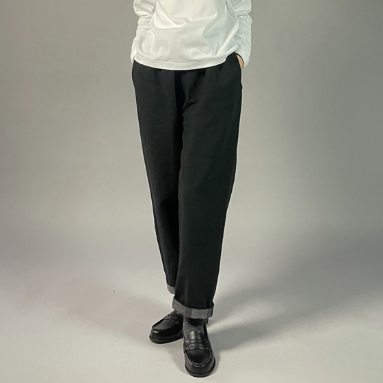 【遠州綿紬】綿麻ストレートパンツ　あらし黒の画像