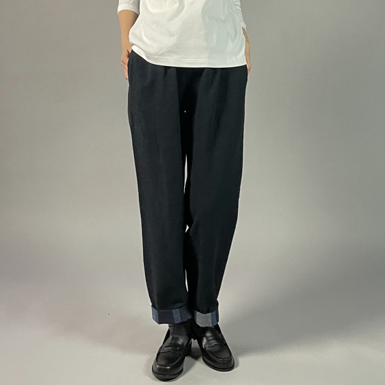 【遠州綿紬】綿麻ストレートパンツ　あらし濃紺　　の画像