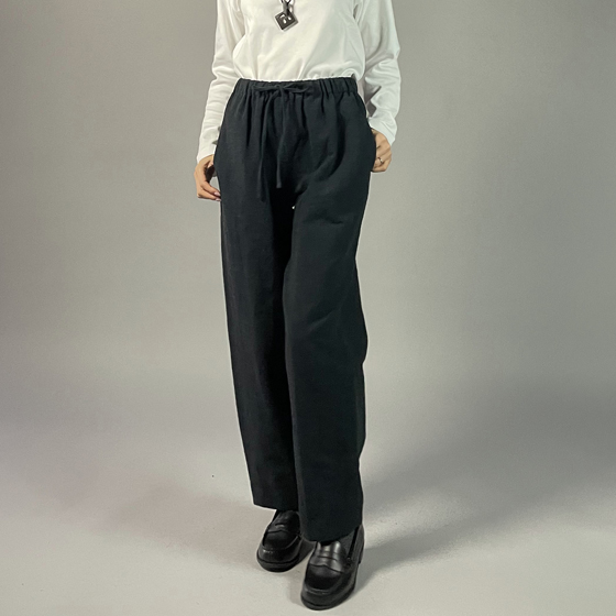 【遠州綿紬】綿麻ストレートパンツ　あらし濃紺　　の画像