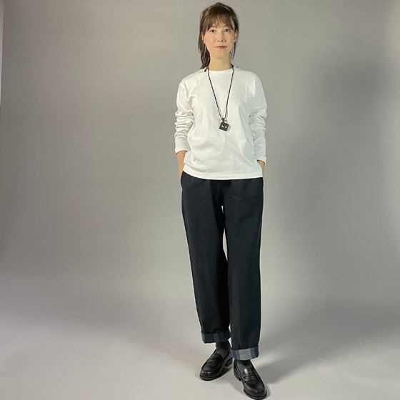 【遠州綿紬】綿麻ストレートパンツ　あらし濃紺　　の画像