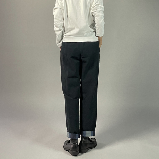 【遠州綿紬】綿麻ストレートパンツ　あらし濃紺　　の画像