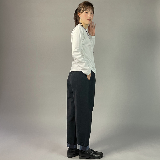 【遠州綿紬】綿麻ストレートパンツ　あらし濃紺　　の画像