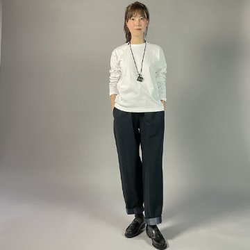 【遠州綿紬】綿麻ストレートパンツ　あらし濃紺　　の画像