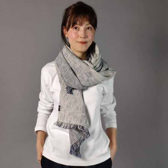 【遠州木綿】　綿ショール  みやま 紺白の画像