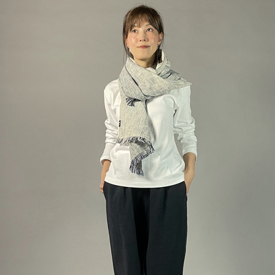 【遠州木綿】　綿ショール  みやま 紺白の画像