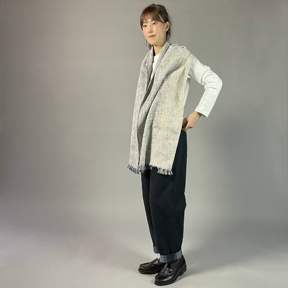 【遠州木綿】　綿ショール  みやま 紺白の画像