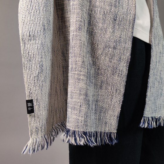 【遠州木綿】　綿ショール  みやま 紺白の画像