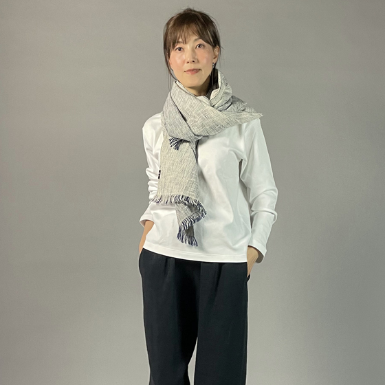 【遠州木綿】　綿ショール  みやま 紺白の画像