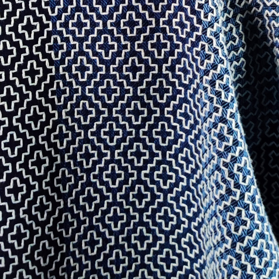 【遠州木綿】藍染め　羽織ショートジャケット　刺し子かつお縞ベースの画像