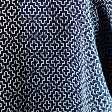 【遠州木綿】藍染め　羽織ショートジャケット　刺し子かつお縞ベースの画像