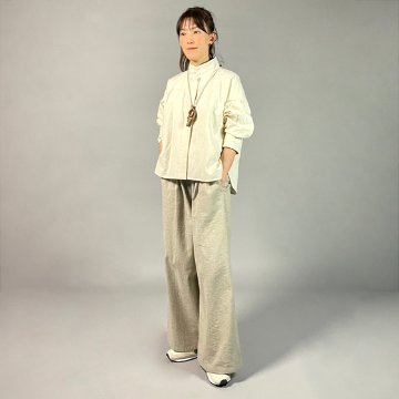 【亀田縞】ロングカフスショートブラウス　ワッシャー　オフホワイトの画像