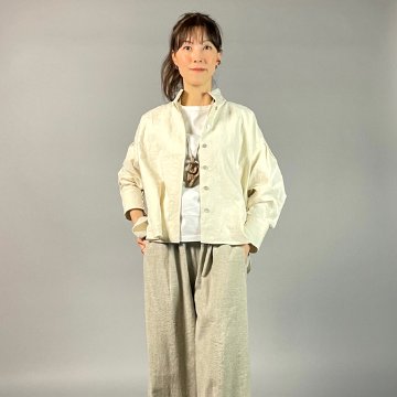 【亀田縞】ロングカフスショートブラウス　ワッシャー　オフホワイトの画像