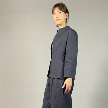 【近江ちぢみ】ノーカラージャケット　なす紺の画像
