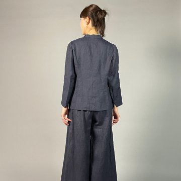 【近江ちぢみ】ノーカラージャケット　なす紺の画像