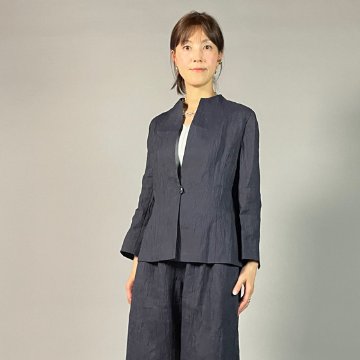 【近江ちぢみ】ノーカラージャケット　なす紺の画像