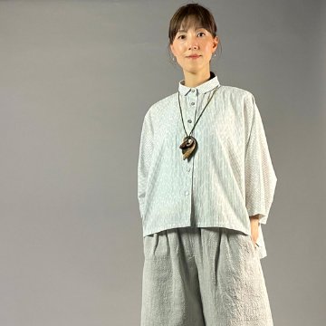 【備後絣】前開きムササビブラウス　白チリ絣　楊柳の画像