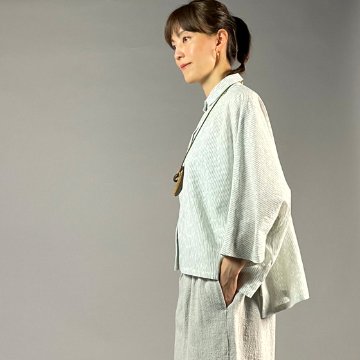 【備後絣】前開きムササビブラウス　白チリ絣　楊柳の画像
