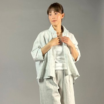 【備後絣】前開きムササビブラウス　白チリ絣　楊柳の画像
