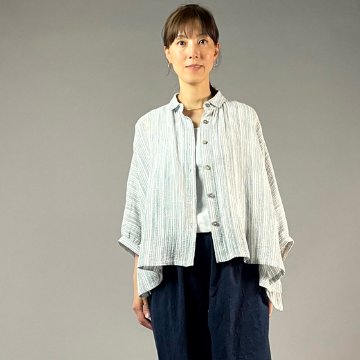 【備後絣】前開きムササビブラウス　文人絣　楊柳　白の画像