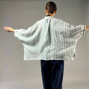 【備後絣】前開きムササビブラウス　文人絣　楊柳　白の画像