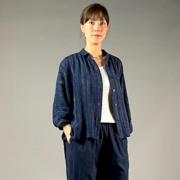 【備後絣】前開きムササビブラウス　文人絣　紺の画像