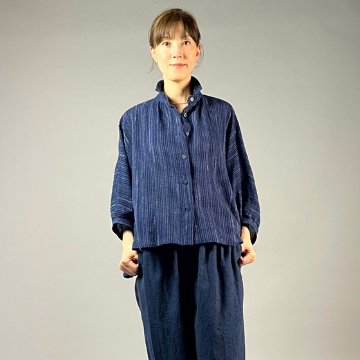 【備後絣】前開きムササビブラウス　文人絣　紺の画像