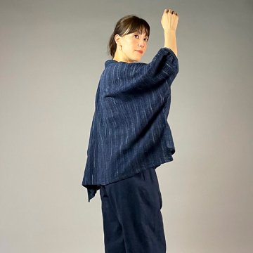 【備後絣】前開きムササビブラウス　文人絣　紺の画像