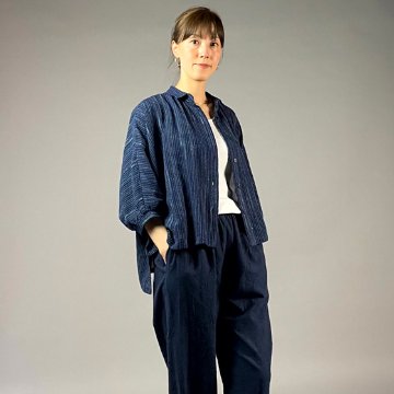 【備後絣】前開きムササビブラウス　文人絣　紺の画像