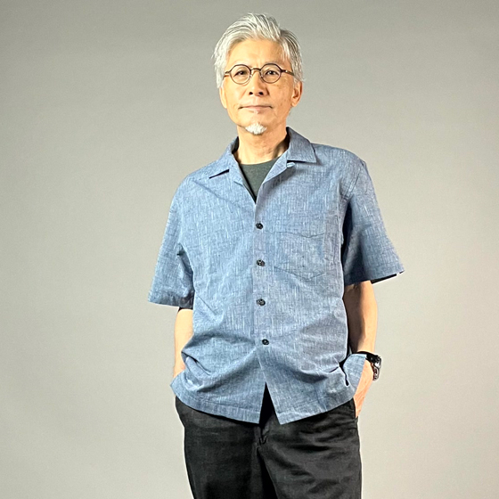【遠州綿紬】メンズアロハシャツ　みぞれー青紺の画像