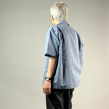 【遠州綿紬】メンズアロハシャツ　みぞれー青紺の画像