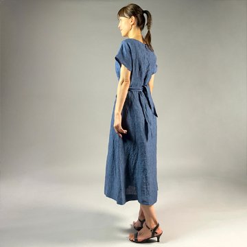 【遠州織物】麻100％　リボンベルト付きワンピース の画像