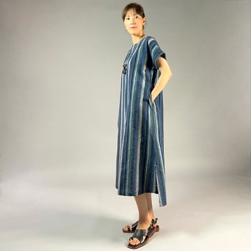 【遠州綿紬】ワンピース　大海の画像