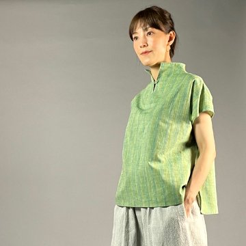 【遠州綿紬】フレンチ袖スキッパー　踏青の画像
