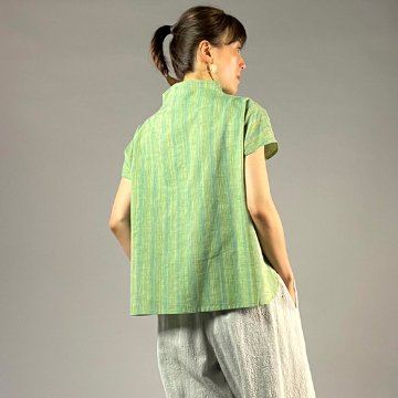 【遠州綿紬】フレンチ袖スキッパー　踏青の画像