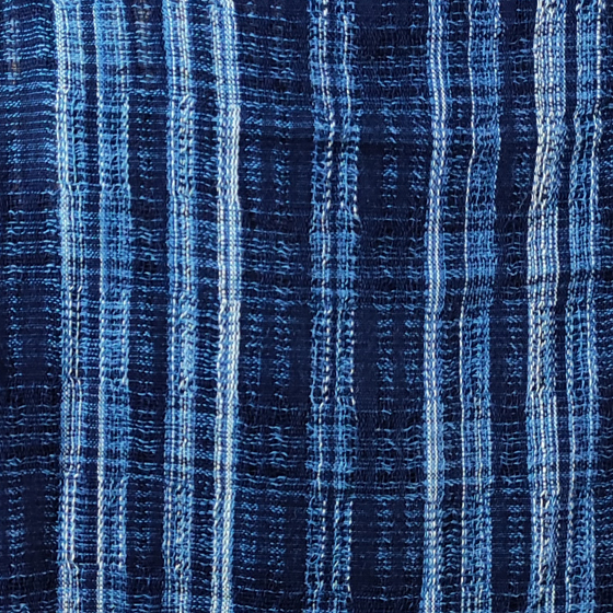 【遠州木綿】藍染め　フレンチオフタートルブラウス　ソフト格子の画像