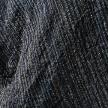 【遠州織物】麻100％　カシュクールワンピース　黒×草色縞の画像