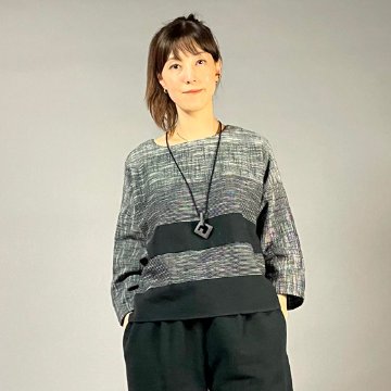 【遠州綿紬】七分袖ノーカラープルオーバー　みやま4列の画像
