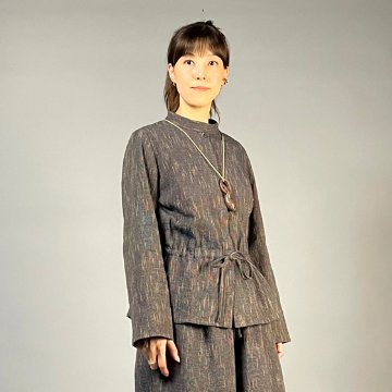 【備後絣】ウエスト・シャーリングブラウス　柿藍シャンブレーの画像