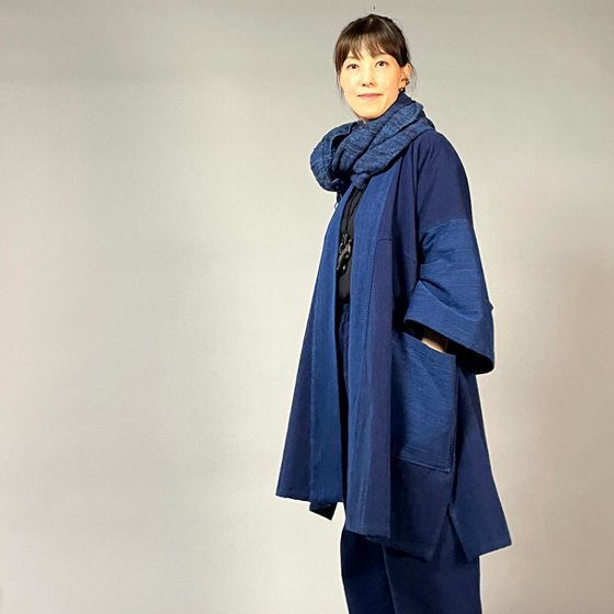 【遠州木綿】藍染め　袢纏（はんてん）コート　刺し織りの画像