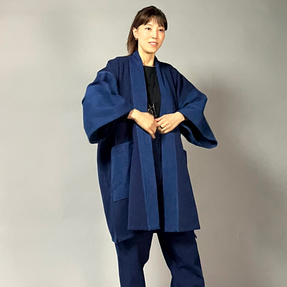 【遠州木綿】藍染め　袢纏（はんてん）コート　刺し織りの画像