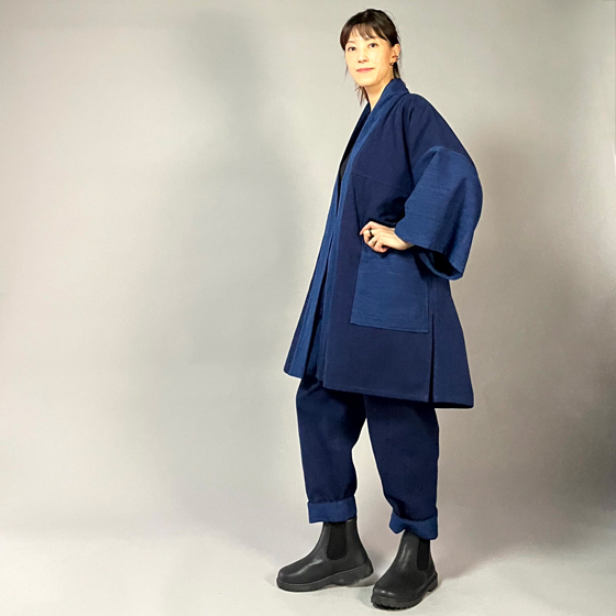 【遠州木綿】藍染め　袢纏（はんてん）コート　刺し織りの画像