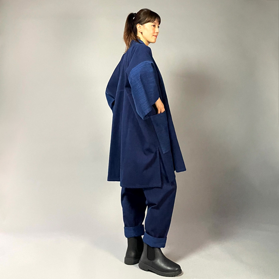 【遠州木綿】藍染め　袢纏（はんてん）コート　刺し織りの画像
