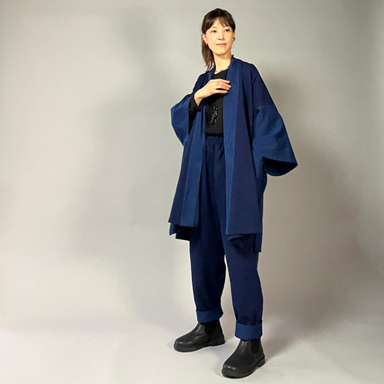 【遠州木綿】藍染め　袢纏（はんてん）コート　刺し織りの画像