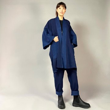 【遠州木綿】藍染め　袢纏（はんてん）コート　刺し織りの画像