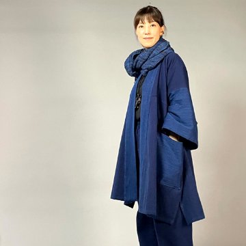 【遠州木綿】藍染め　袢纏（はんてん）コート　刺し織りの画像