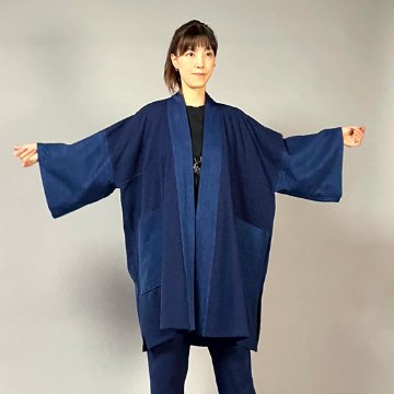 【遠州木綿】藍染め　袢纏（はんてん）コート　刺し織りの画像