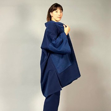 【遠州木綿】藍染め　袢纏（はんてん）コート　刺し織りの画像
